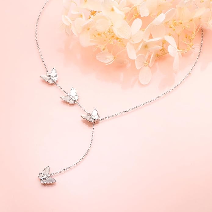 Long Necklace Sterling Silver Larait Bar Y Lariat Long Chain Drop Adjustable Necklace Gift for Her, 30"