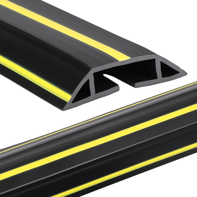 Pangda 10 FT Floor Cable Cover Heavy Duty Cord Cover Protector Power Cable Protector Soft Extension, Organize and Protect Wire on Floor for Home Office or Outdoor Settings (Black, Yellow)
