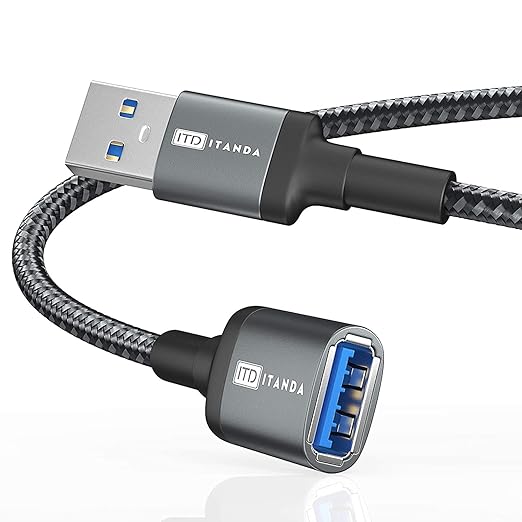 ITD ITANDA 1.5FT USB Extension Cable USB 3.0 Extension Cord Type A Male to Female 5Gbps Data Transfer for Keyboard, Mouse, PlayStation, Xbox, Flash Drive, Printer, Camera and More, Grey