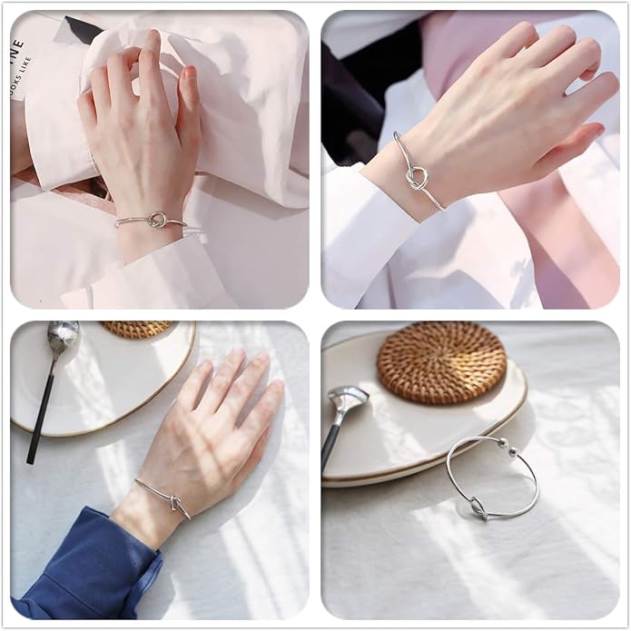 Starain 4Pcs Rose Gold Bracelets for Women Simple Leaf Arrow Feather Knot Heart Bangle Bracelet Adjustable Cuff Bracelet Set