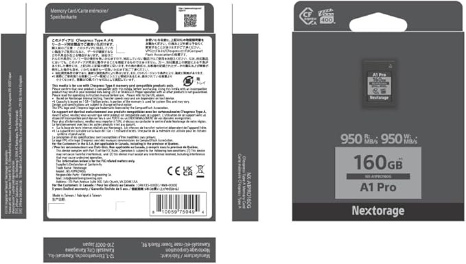 Nextorage Japan CFexpress Type A Card NX-A1PRO 160GB VPG 400 Urtla Fast Read 950MB/s Write 950MB/s