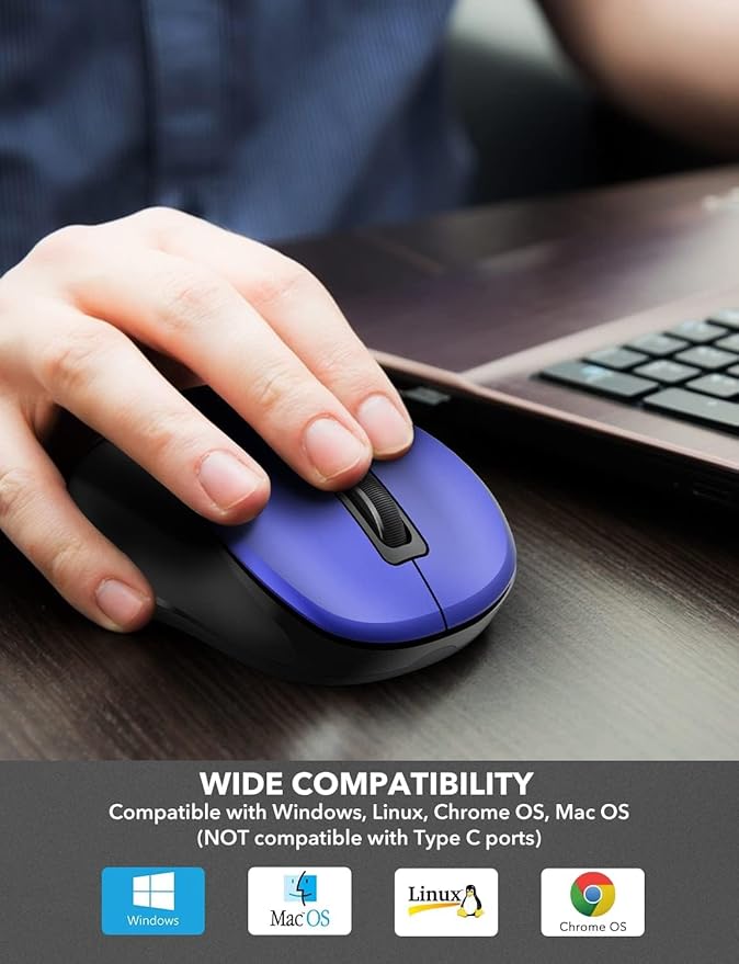 Trueque Wireless Mouse for Laptop, 2.4GHz Ergonomic Computer Mouse with Back & Forward Buttons, 3 Adjustable DPI Levels, 6 Buttons, Optical USB Cordless Mice for Windows MacBook PC (Deep Blue)