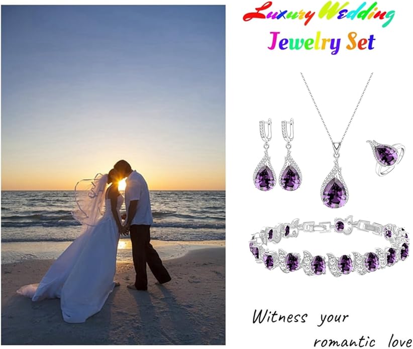 LMXXVJ Jewelry Set for Women,Teardrop Cubic Zirconia Necklace Earrings Adjustable Ring Bracelet Jewelry Set Formal Jewelry Gift
