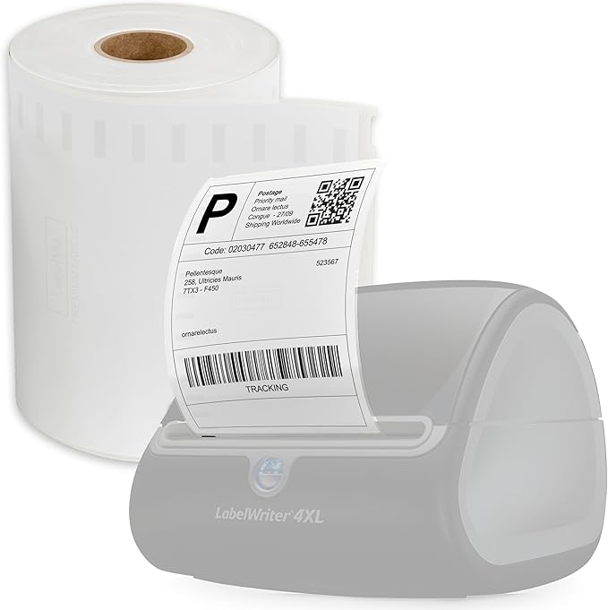 4x6 Thermal Labels Roll - Compatible with Dymo 4XL or Rollo 4x6, Perforated Strong Adhesive, Replaces Dymo 1744907, 250 Per Roll
