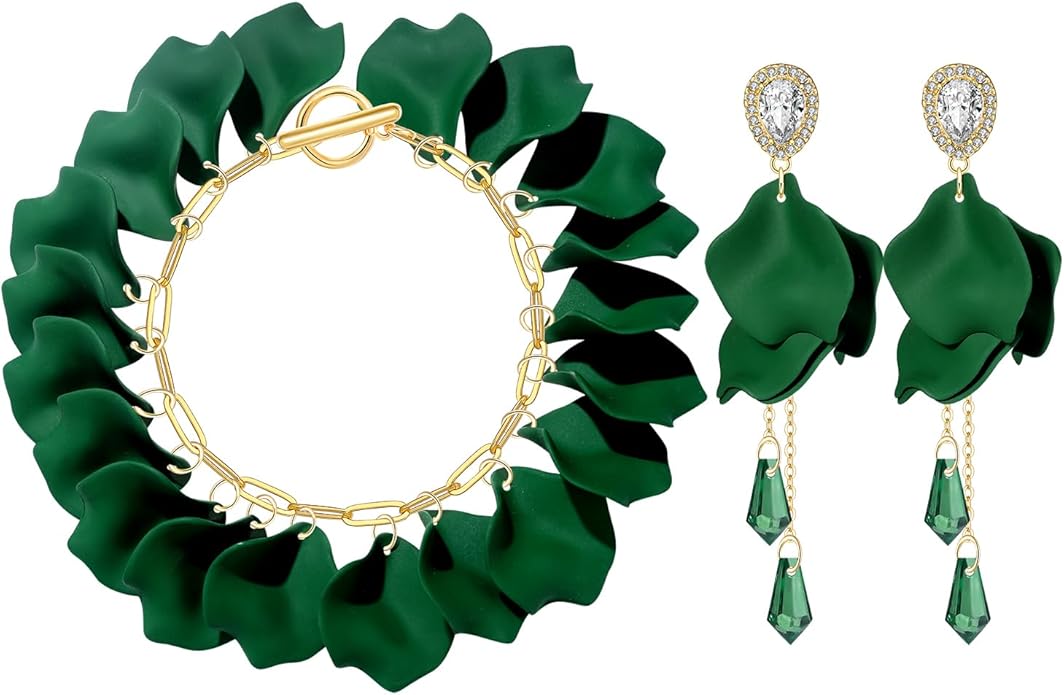 Flower Petal Necklace Earrings Set Layered Statement Beaded Jewelry Set for Women Summer Necklace Earrings