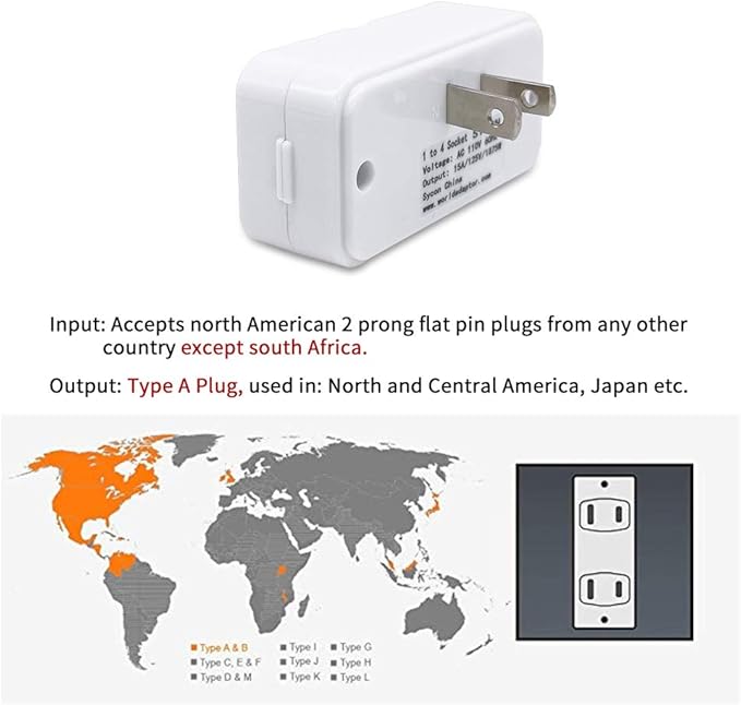 SYCON Adapter Outlet Extender, 2-Prong Mini Wall Plug, Multi Outlet Splitter with 4 Outlets