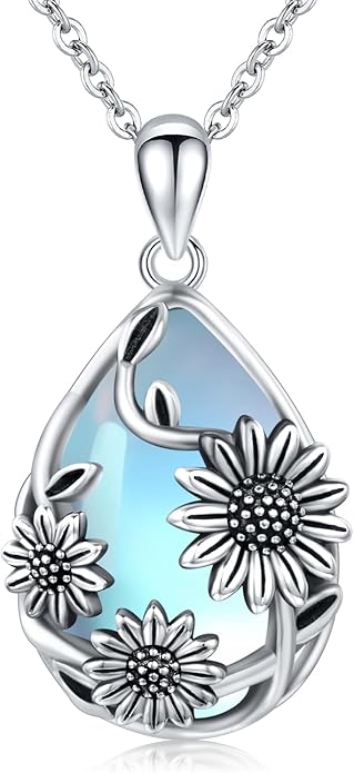 JUSTKIDSTOY Moonstone Necklace 925 Sterling Silver Teardrop Pendant Necklace Jewelry Gifts for Women Girls