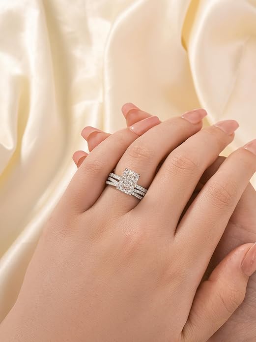 3.5CT Radiant Cut Engagement Ring Set for Women, S925 Silver X-Shaped Band 2-Piece Cubic Zirconia Bridal Wedding Ring Set