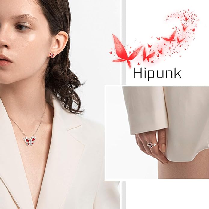 925 Sterling Silver Birthstone Butterfly Jewelry Women Crystal Animal Cute Butterflies Birthday Necklace/Earring/Ring/Bracelet Sets Birth Stone Statement Anniversary Jewellery
