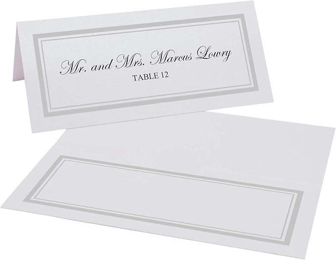Double Line Border Printable Place Cards, Silver (Choose Color), Set of 60 (10 Sheets), Laser & Inkjet Printers - Wedding, Party, Dinner, and Special Events - Made in the USA
