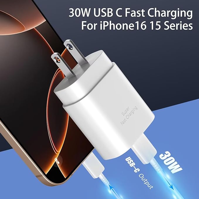 iPhone 16 15 Charger Fast Charging,30W USB C iPhone 16 15 Pro Max Charger Block &10FT Long Type C Cable Cord for iPhone 16/16 Pro Max/15/15 Pro Max/15 Plus/iPad Pro 12.9/11,Android Phone for S25Ultra
