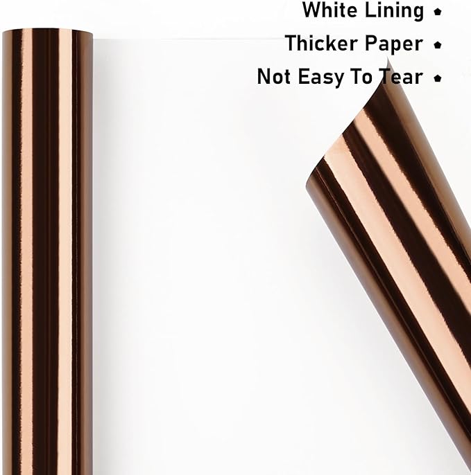 NESCCI Brown Metallic Wrapping Paper, Solid Color Paper,Gift Wrapping Paper,Perfect for Wedding,Valentine's Day,Birthday, Christmas,Baby Shower,DIY Bouquet (17.5 Inches X 32.8 Feet)