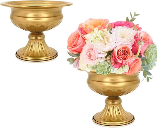 Gold Pedestal Vases for Centerpieces: Wedding Flower Vase for Tables 5 Inch Small Metal Compote Bowl Vase for Birthday Party Anniversary Event Home Decoration Set of 2