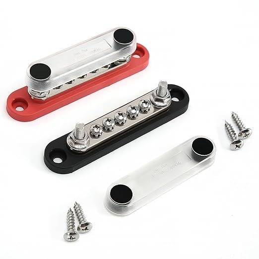 150A 12V Power Distribution Block with 2 x 1/4" (M6) Studs + 5 x M4 (#8) Screws Max 150A 48V DC 300V AC for Automotive Car Marine Truck Boat