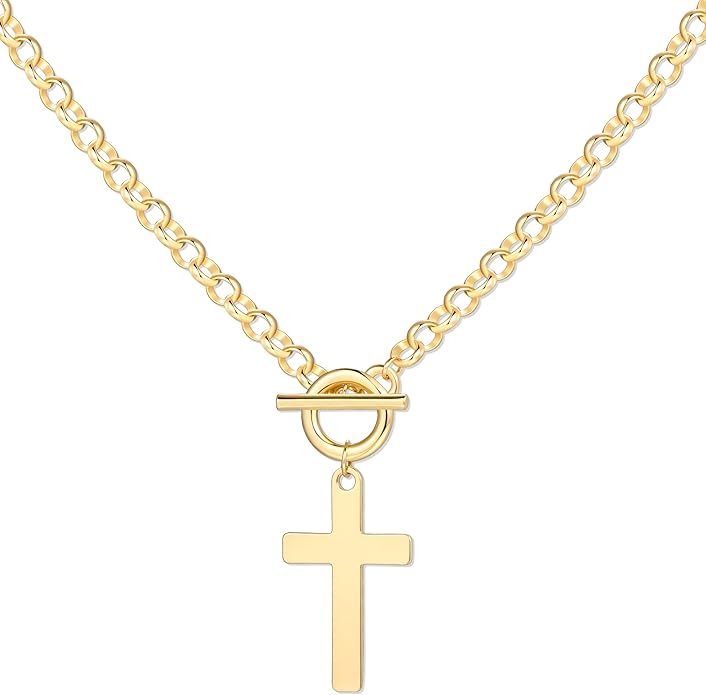 Layered Pearl Chain Necklace for Women, 14K Gold Plated Pearl Link Toggle Clasp Necklace, Dainty Trendy Layered Choker Chunky Jewelry Fashion Gift for Women