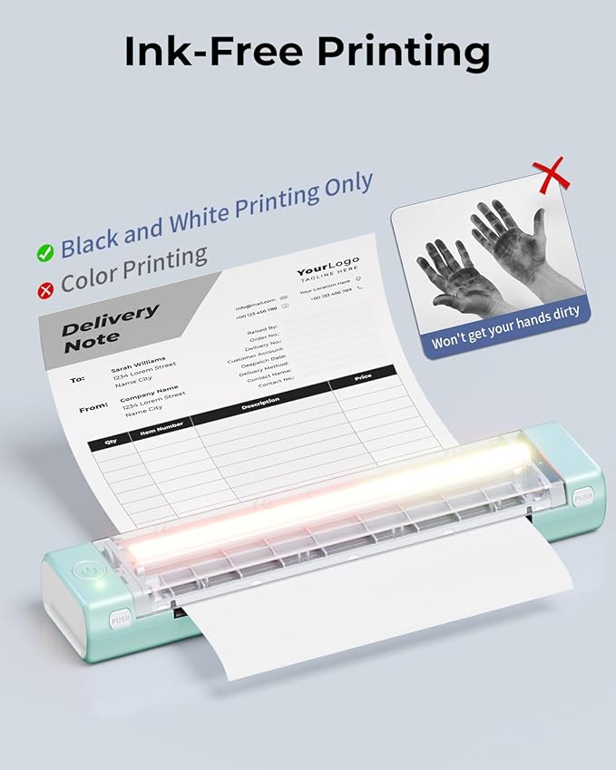Phomemo M08F Portable Printers Wireless for Travel, Thermal Printer Support 8.5" X 11" US Letter Thermal Paper, Bluetooth Inkless Printer Compatible with iOS, Android, Laptop for Travel, Office, Home