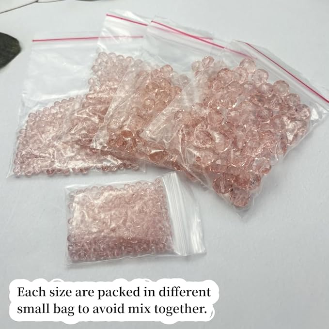600pcs Crystal Glass Beads 3mm 4mm 6mm 8mm 10mm Rondelle Faceted Crystal Beads Spacer Beads for Necklace Bracelet Earrings DIY Jewelry Crafts Making Supplies(Light Pink)