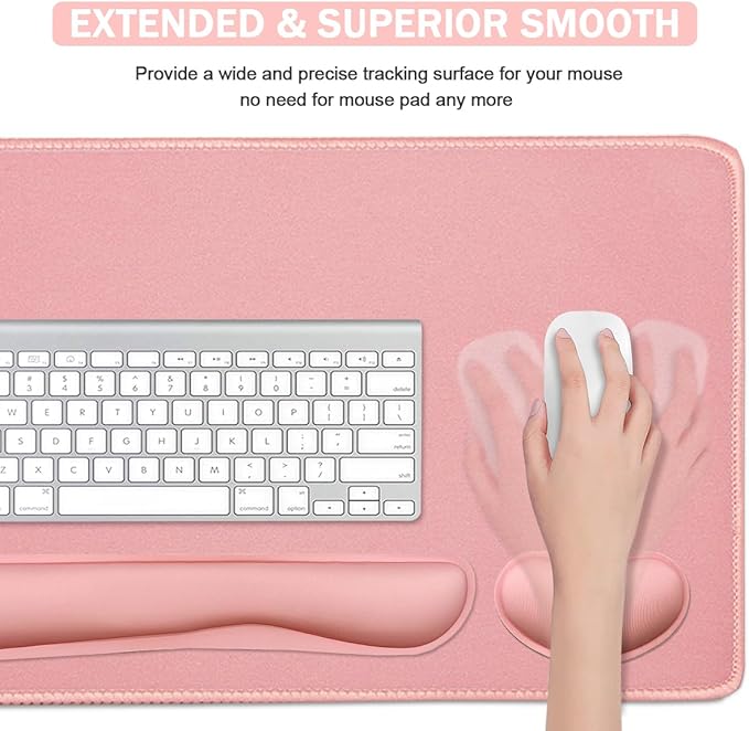 4-in-1 Large Gaming Mouse Pad, Keyboard Wrist Rest Pad & Wrist Support Mousepad Set, Extended Desk Pad Waterproof Desk Mat for Home Office Study Game-Pink