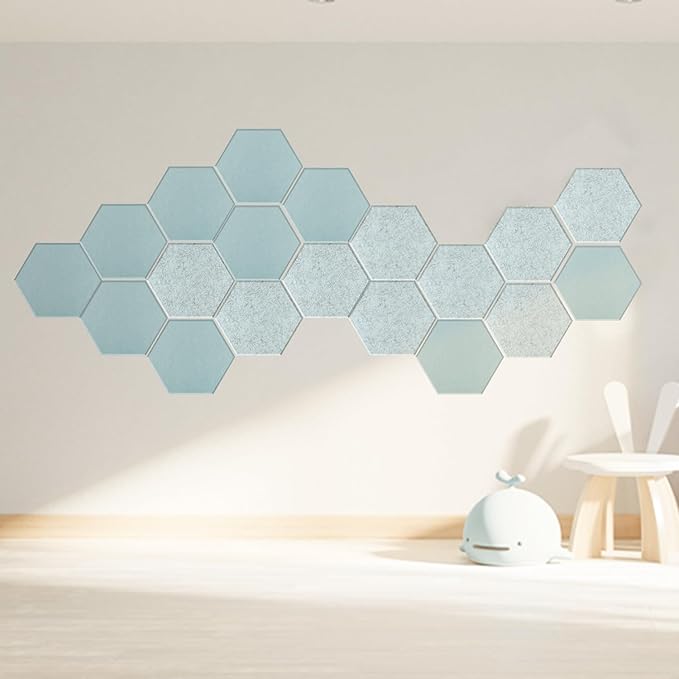 Mollywell Hexagon Acoustic Panels, High Density, Soundproofing, Decorative Noise Reduction Felt Wall Tiles for Ceilings, Home Office & Gaming Room (Smoke Green), 14x12x0.4 Inch