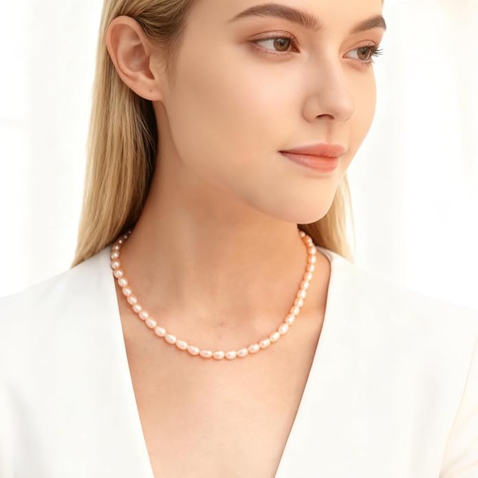Pearl Necklace for Women, AAA+ Freshwater Cultured Pearl Strand,18 Inch with Sterling Silver Clasp, Elegant Pearls Classic Jewelry Gift for Mother's Day | Christmas | Wedding | Anniversary for Mother Wife Daughter