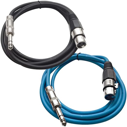 Seismic Audio - SATRXL-F6-2 Pack of 6 Foot 1/4 Inch TRS to XLR Female Patch Cables - Balanced - 6 Foot Patch Cord - Black and Blue