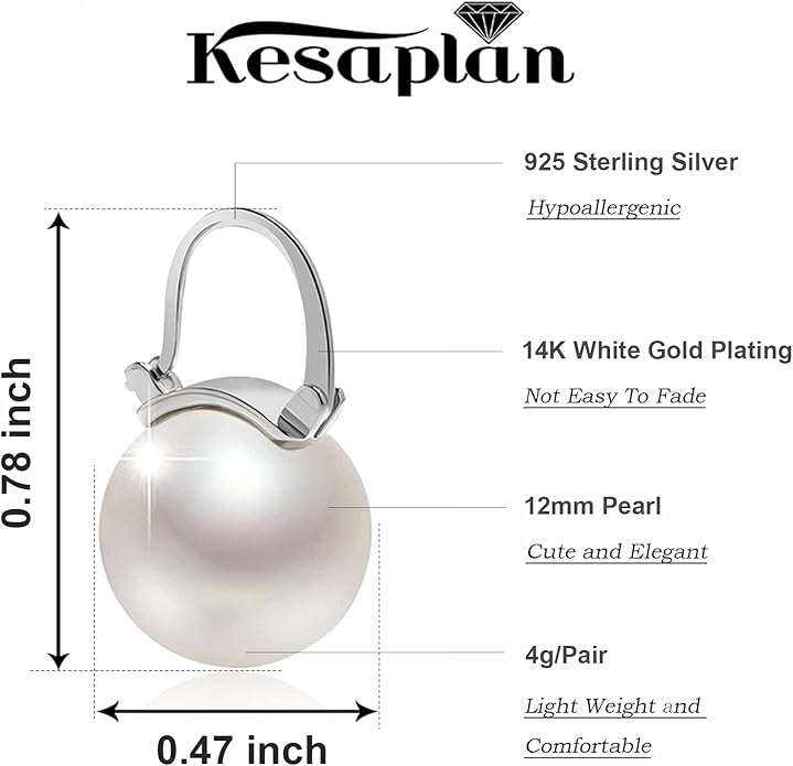 Pearl Earrings for Women 14K Gold Plated Hypoallergenic Pearl Earrings 5A Cubic Zirconia Dangle Earrings Elegant Jewelry
