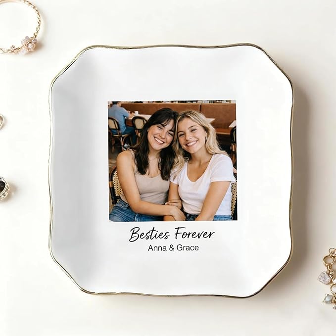 My4gifts Personalized Besties Photo Jewelry Dish, Sisters Jewelry Dish, Custom Besties Gifts, Bff Gifts, Friendship Gift, Best Friend Gift for Women, Custom Jewelrys Plate, Birthday, Christmas/6