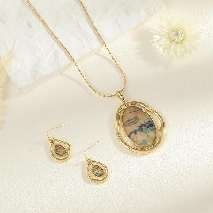 Madison Tyler Gold Plated Jewelry Set for Women | Silver Teardrop Pendant Necklace Trendy | Long Necklace with Snake Chain | Fashion Dangle Earring Set