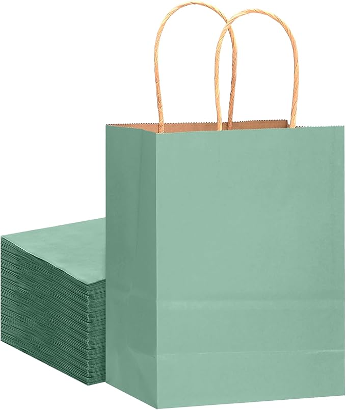 qiqee Large Kraft Paper Bags with Handles 13"x10"x5" 32 pcs Gift Paper Bag Light Blue Solid Color Bags（Large Size）