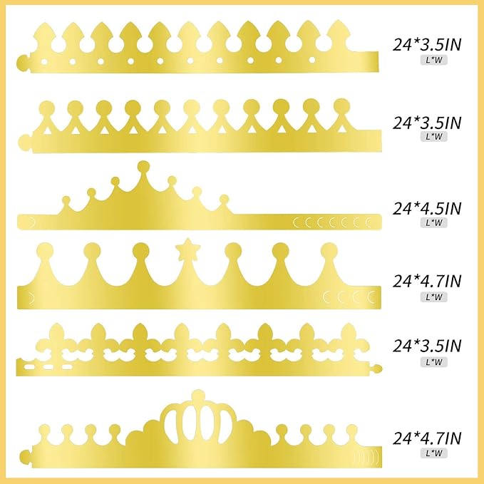 38 Pcs Paper Crowns for Kids Boys Girls Adults Princess Prince King, Classroom Crown, Birthday Party Hats with Gold Gem Jewels Number Letter Stickers, DIY Decorate Decor Favor Supplies