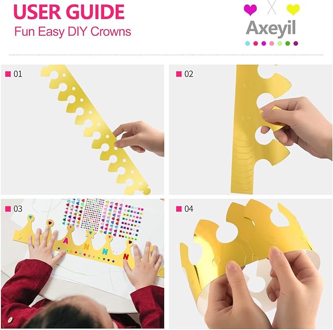 76 Pcs Paper Crowns for Kids Boys Girls Adults Princess Prince King, Classroom Crown, Birthday Party Hats with Gold Gem Jewels Number Letter Stickers, DIY Decor Favor Supplies