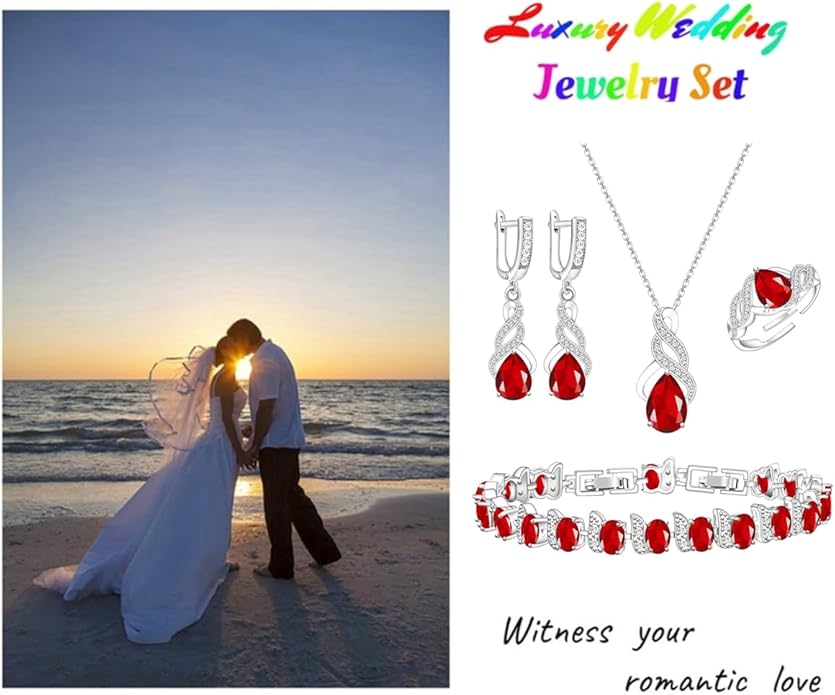 LMXXVJ Jewelry Set for Women,Teardrop Cubic Zirconia Necklace Earrings Adjustable Ring Bracelet Jewelry Set Formal Jewelry Gift
