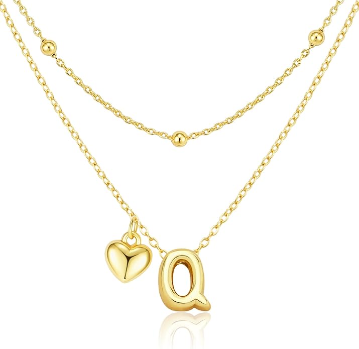 adoyi Valentines Day Gifts for Women Hers Dainty 14K Gold Plated Heart Initial Necklaces Layered Letter A-Z Pendant Necklace Stack Trendy Jewelry Birthday Valentines Day Gifts for Women Jewelry