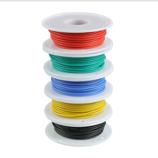 BOJACK 26 AWG Flexible Silicone Wire Electric Wire Hook up Wire Kit 300V Cables with Plus 20 φ3mm Heat Shrink Tubings and a Mini Wire Stripper(5 Colors 32.81Ft Each Color, 26AWG)
