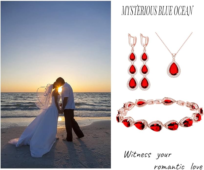 LMXXVJ Necklace Long Earrings Bracelet Set, White Gold Plated Created Blue Sapphire Jewelry Set Wedding Party Gift Jewelry for Women Bridal Bridesmaid