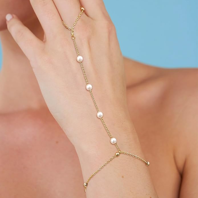Hand Chain Bracelet for Women: Dainty 14k Gold Silver Plated Ring Chain Bracelets for Women Trendy Jewelry for Wedding Prom Birthday Gifts for Women