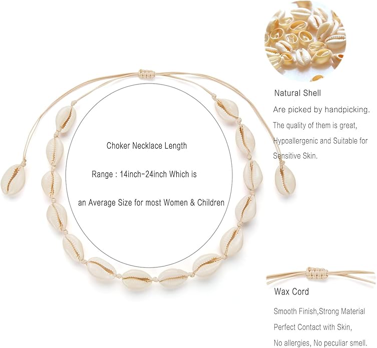 Nackiy Handmade Sea Shell Necklace for Women Summer Adjustable Natural Shell Collar Necklace