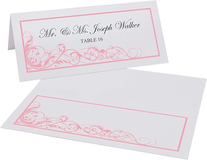 Scribble Vintage Swirl Printable Place Cards, Pink (Choose Color), Set of 60 (10 Sheets), Laser & Inkjet Printers - Wedding, Party, Dinner, and Special Events - Made in the USA