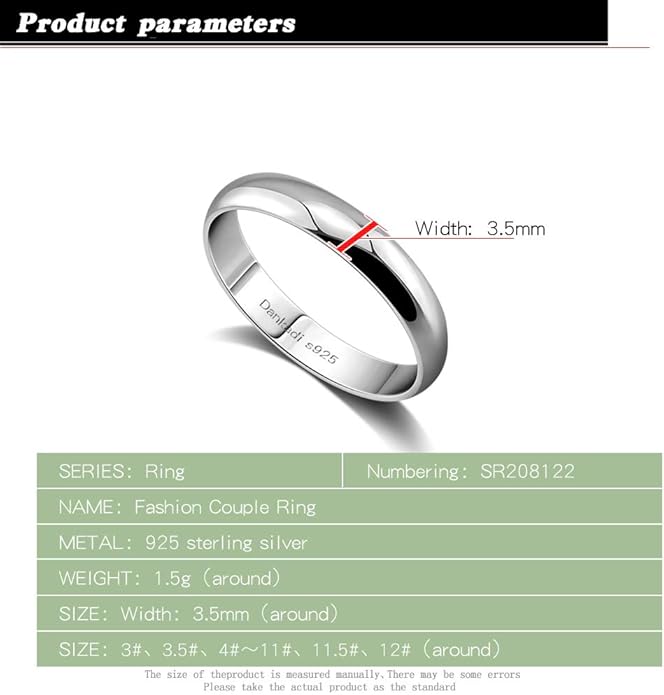Dankadi Simple Fashion S925 Sterling Silver Ring Smooth Plain Dome Comfort Solid Silver Wedding Ring For Men & Women 3.5 mm 3-13# 24k Real Gold Plated Jewelry