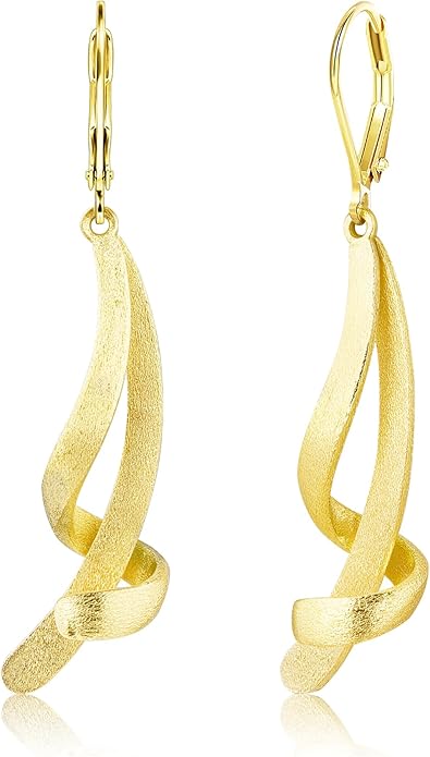 ALEXCRAFT 925 Sterling Silver Dangle Earrings, Hypoallergenic 14k Gold Plated Long Double Linear Twisted Tassel Dangling Drop Earrings for Women Trendy Statement Elegant Lightweight Leverback Earring