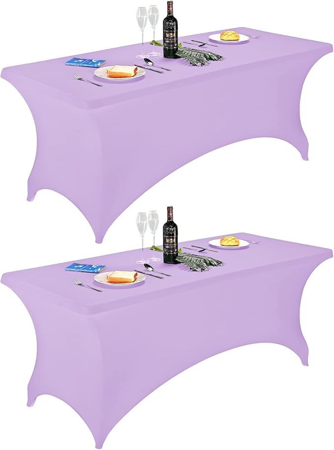 FORLIFE 2Pack Spandex Table Covers，Fitted Tablecloth for Rectangular Tables, Stretch Patio Table Covers, Universal Spandex Table Cover for Wedding, Banquet, Party (6ft, Lavender)
