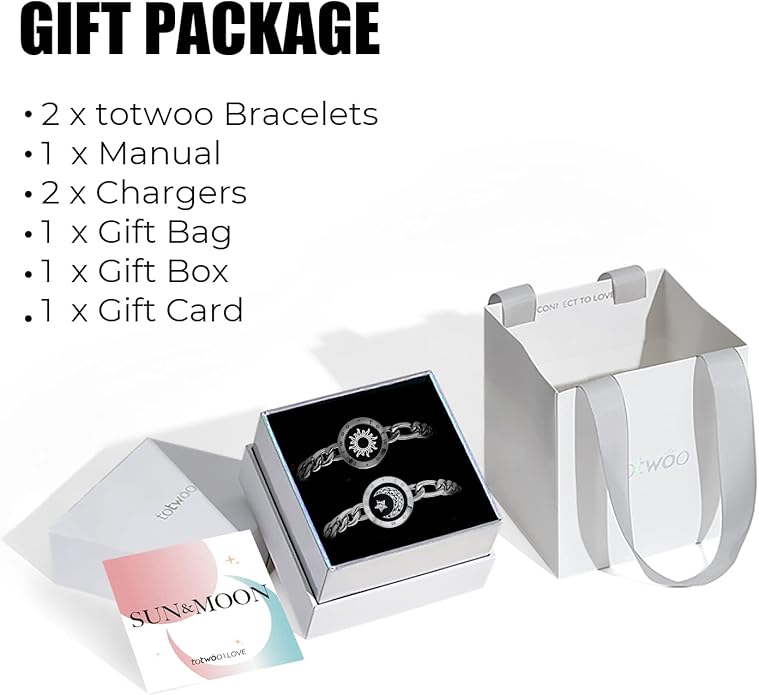 TOTWOO Long Distance Touch Bracelets for Couples, Smart Light & Vibration Love Jewelry, Long Distance Valentines Day Gifts for Him Her Women Men, One-to-One Bluetooth Pairing via App