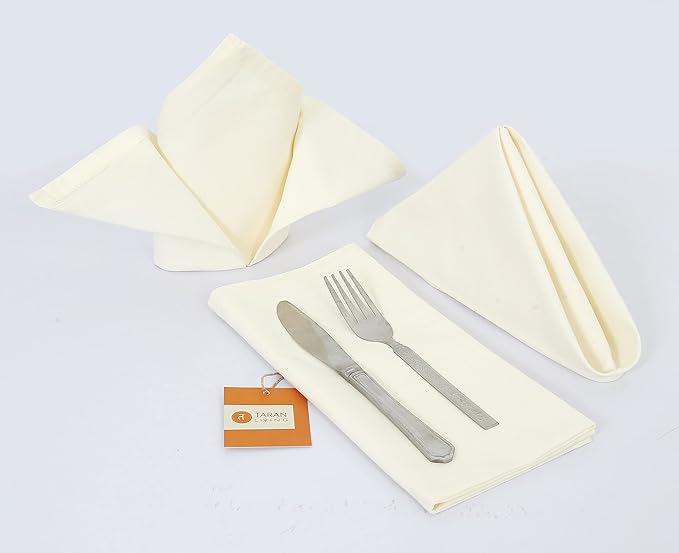 TARAN LIVING Solid Napkin Set Dinner Table Thick Cotton Washable Perfect for Dining Table Cloth Dinner Napkin Sets for Gifting Cotton Table Decor & DIY - Off White, Pack of 4 18x18 Inchs