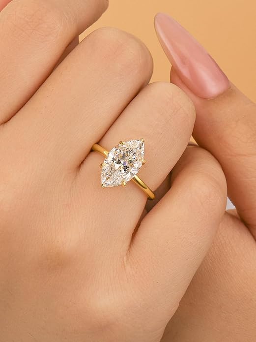3.5CT Marquise Cut Engagement Ring, AAAAA Grade Cubic Zirconia Promise Ring for Women, S925 Silver Bridal Wedding Jewelry