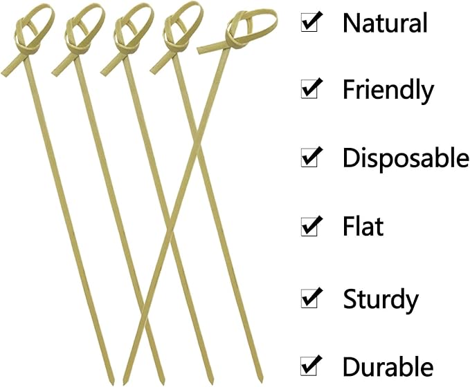 BLUE TOP Bamboo Cocktail Picks 100 PCS Bamboo Skewers 6 Inch with Looped Knot, Food Picks,Party Toothpicks for Appetizers,Cocktail Drinks,Barbecue Snacks,Club Sandwiches.