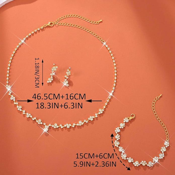 Unicra Bride Crystal Necklace Earrings Set Bridal Wedding Jewelry Sets Rhinestone Choker Necklace Costume Jewelry Set for Women and Brides (3 piece set - 2 earrings and 1 necklace)