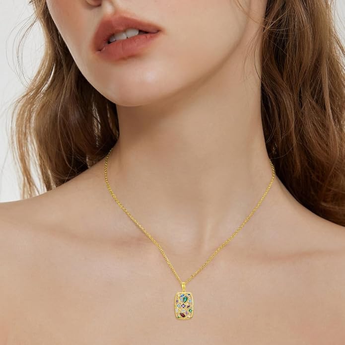 Gemstone Necklaces for Women 14K Yellow Gold Plated Silver Colorful Pendant Necklace Multicolor Cubic Zirconia Heart Pearshaped Jewelry for Mother Wife Daughter