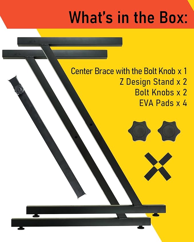 Stage Rocker Z-Style Keyboard Stand, Adjustable Width for 61/88 Key Keyboards, Sturdy & Durable Digital Piano Stand, Easy Storage, Sleek Black.