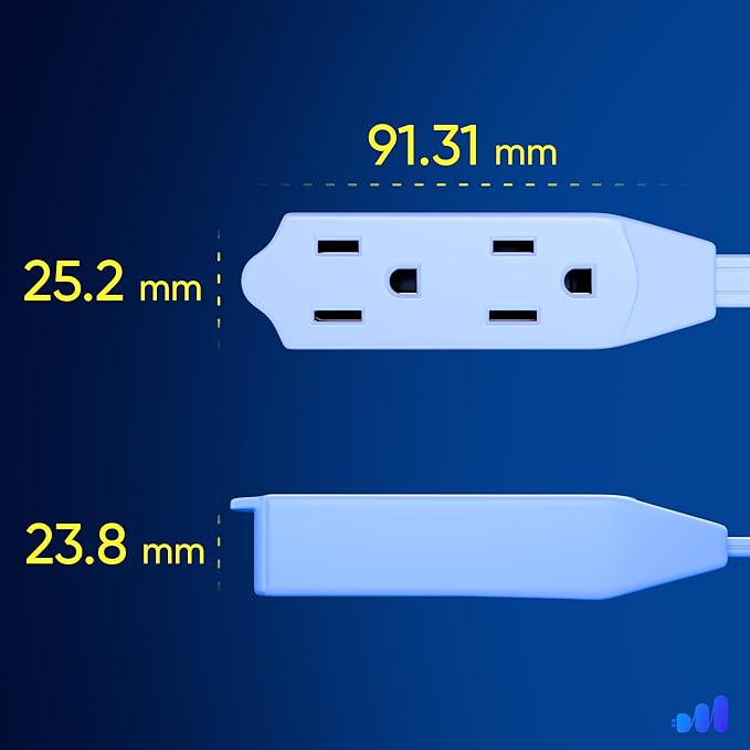 Maximm Cable 25 Ft 360° Rotating Flat Plug Extension Cord/Wire, 16 AWG Multi 3 Outlet Extension Wire, 3 Prong Grounded Wire - White - UL Certified