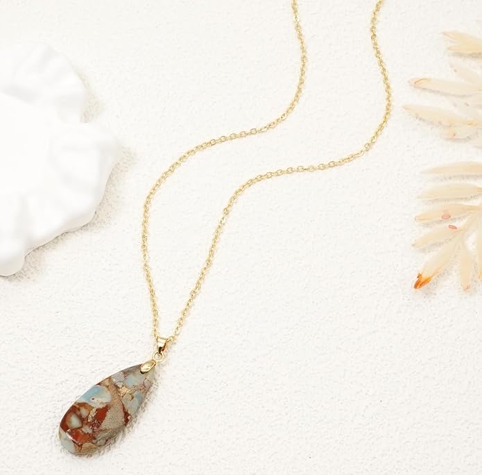 Stone Necklaces for Women Teardrop Gemstone Pendant Necklace Natural Stone Chain Necklaces